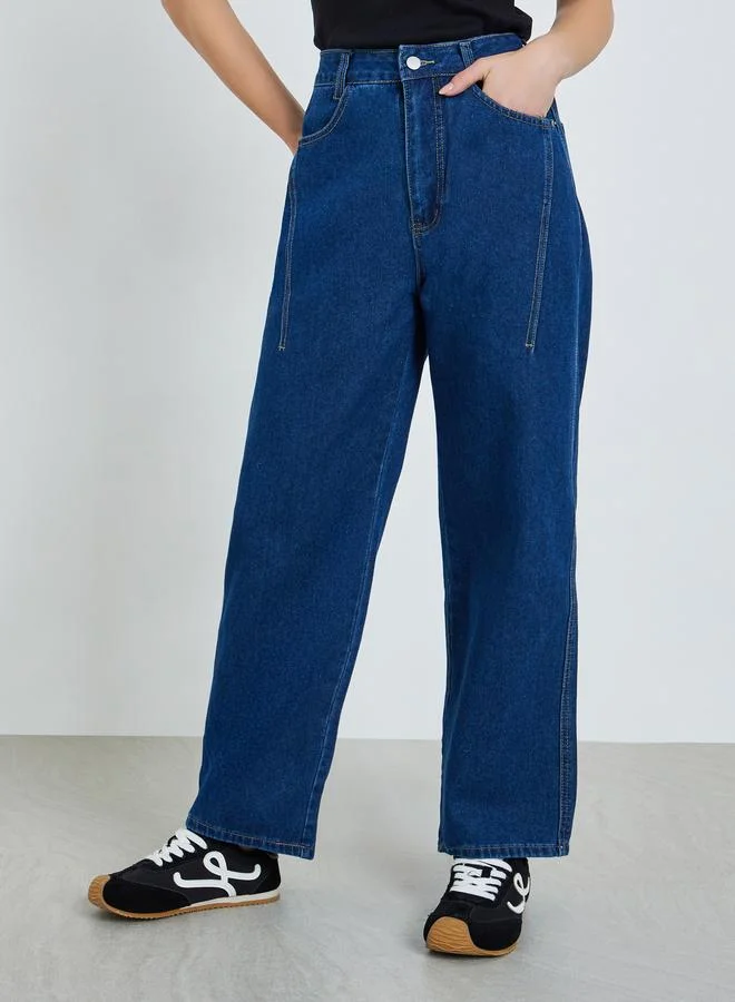 Women Barrel Fit Jeans with Pockets